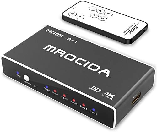 Mrocioa HDMI Kapcsoló 4K 5 in 1 HDMI Switcher 5 Port, IR Távirányító, HDMI 1.4 Elosztó Támogatja a 4K@30Hz 2160P 1080P
