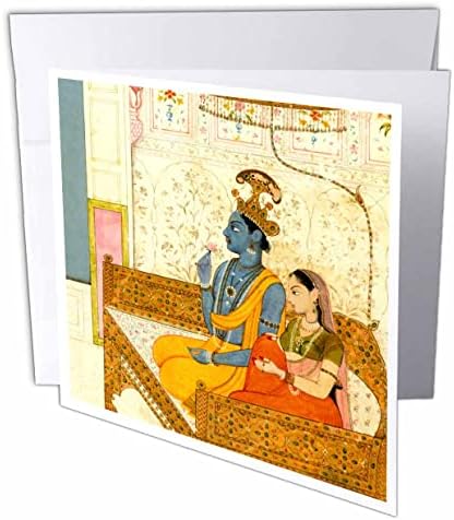 3dRose Régi Hindu Indiai Művészet Krishna, valamint Radha Hinduizmus Isten Gopi. - Üdvözlő (gc-372682-5)