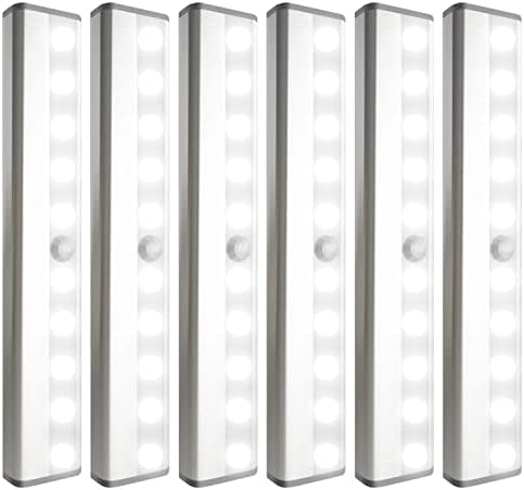 SIXDEFLY 6 Pack LED Mozgásérzékelő Lámpák, 10 LED-es Szekrény elemes Lámpák, Stick-On, Bárhol Mágneses Éjszakai Fény Bár,