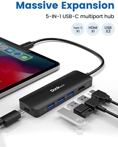 USB-C Többportos, Dockteck 5-in-1 USB C Hub 4K HDMI, 100W Teljesítmény Szállítás, 3 USB 3.0 Adatok Port Csomag USB-C Fali