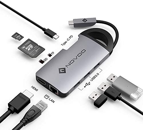 NOVOO USB-C Hub 8 1 Rejtett Kábel Többportos Adapter 4K HDMI 100W PD Töltés Ethernet 3*USB 3.0 SD/TF Kártya Olvasó, USB C-HDMI