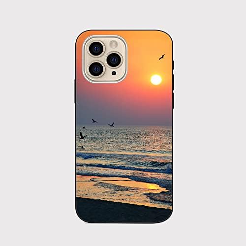 Blingy iPhone 14 Pro Esetben, Szórakoztató Sunset Beach Minta Óceán Táj, Természet Festői Design Puha TPU Védő tok Kompatibilis
