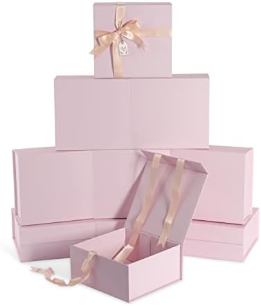 Rózsaszín Ajándék Doboz Fedeleket 5 Csomag, 8.2x8x4 Hüvelyk Kis díszdobozban, Szalaggal, Összecsukható Ajándék Dobozok Mágneses