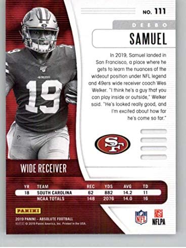 2019 Abszolút 111 Hű, Samuel RC Újonc San Francisco 49ers NFL Labdarúgó-Trading Card