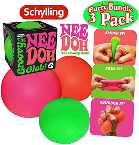 Schylling NeeDoh A Groovy Glob! Puha, Ugráló, Rugalmas Stressz Labda Zöld, Narancs & Rózsaszín Teljes Ajándék Szett Fél Csomag