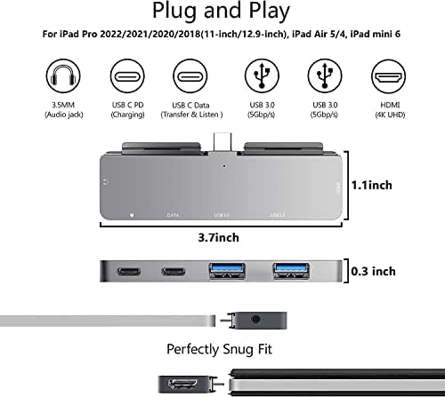 USB-C HUB iPad Pro 11/12.9 2022 2021 2020-ig Adapter iPad Air 5,6 1 iPad Pro Hub 4K HDMI,3,5 mm-es Fejhallgató-csatlakozó,2