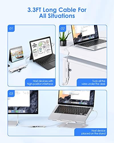 LENTION 3.3 FT Hosszú Kábel USB-C Hub 4K HDMI 2 USB 3.0, kártyaolvasó, Aux, C Típusú Adat/Töltő Kompatibilis 2023- MacBook